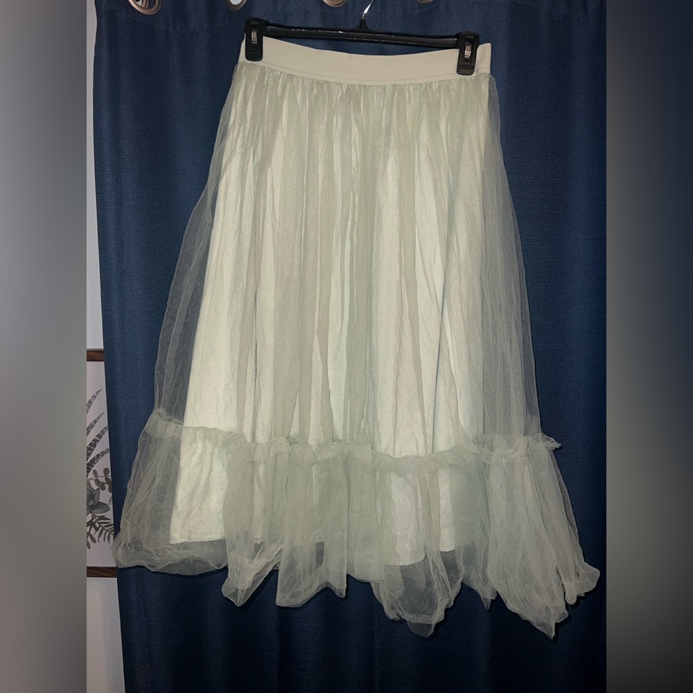 Shein sage green tulle midi skirt